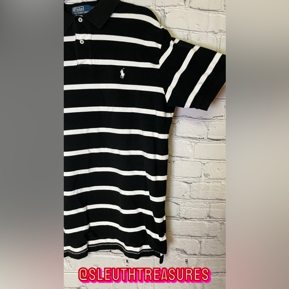 Ralph Lauren Polo Shirt Men's Large Black White Striped Casual Preppy Rugby - Picture 2 of 5